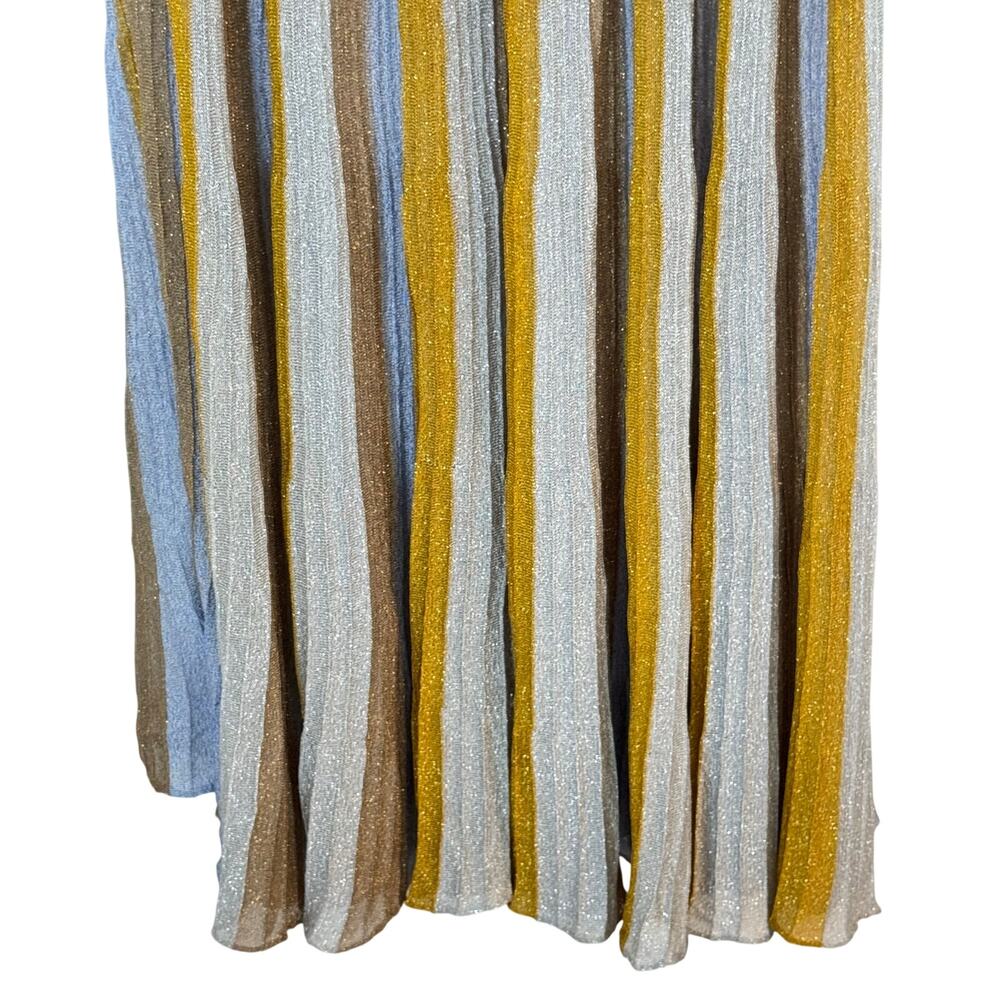 New HAPPY SHEEP Multi-Color Metallic Gold Silver Striped Pleated Maxi Skirt Sz S - Picture 5 of 11